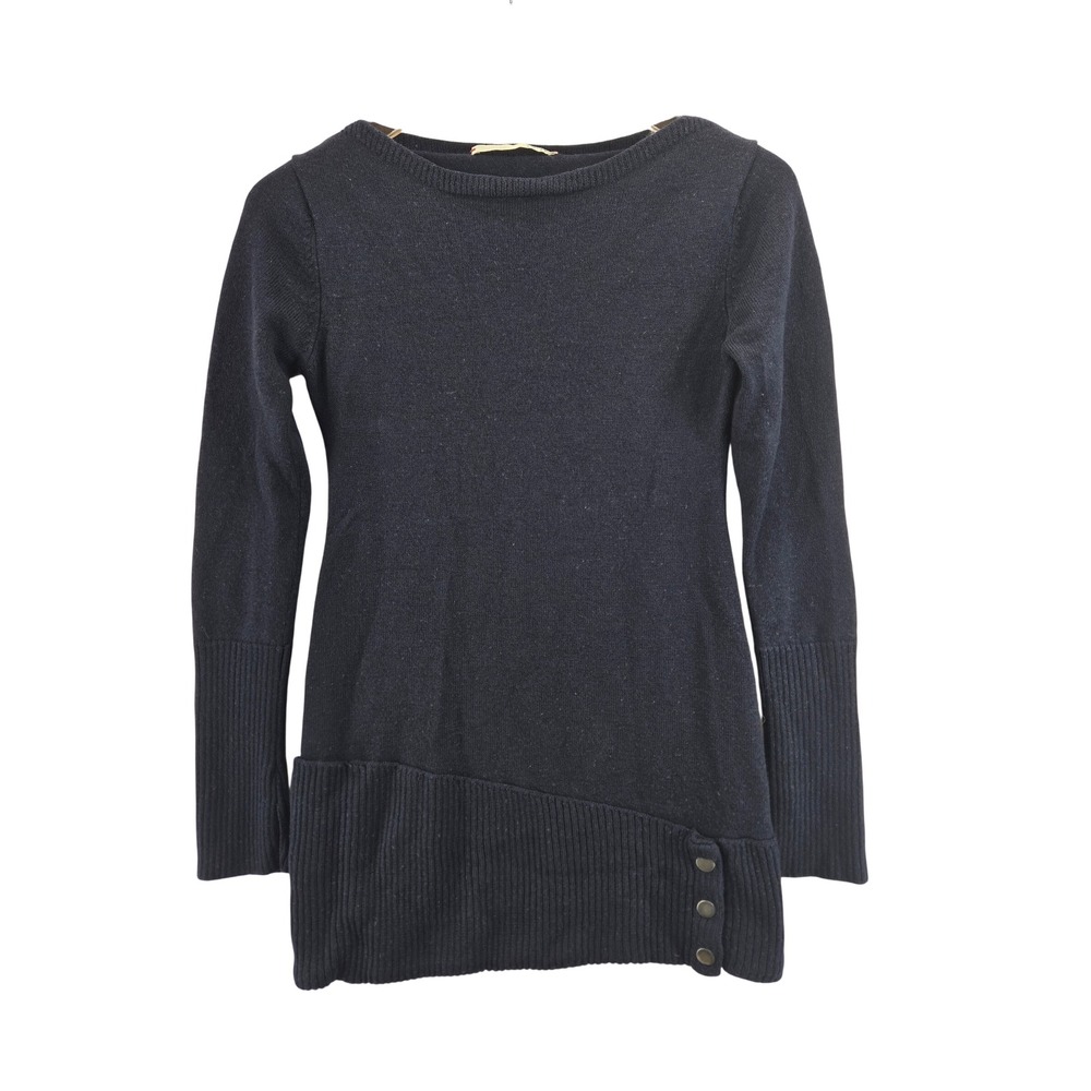 NFP Navy Blue 100% Merino Wool Asymmetrical Button Tunic Sweater Womens M S XS